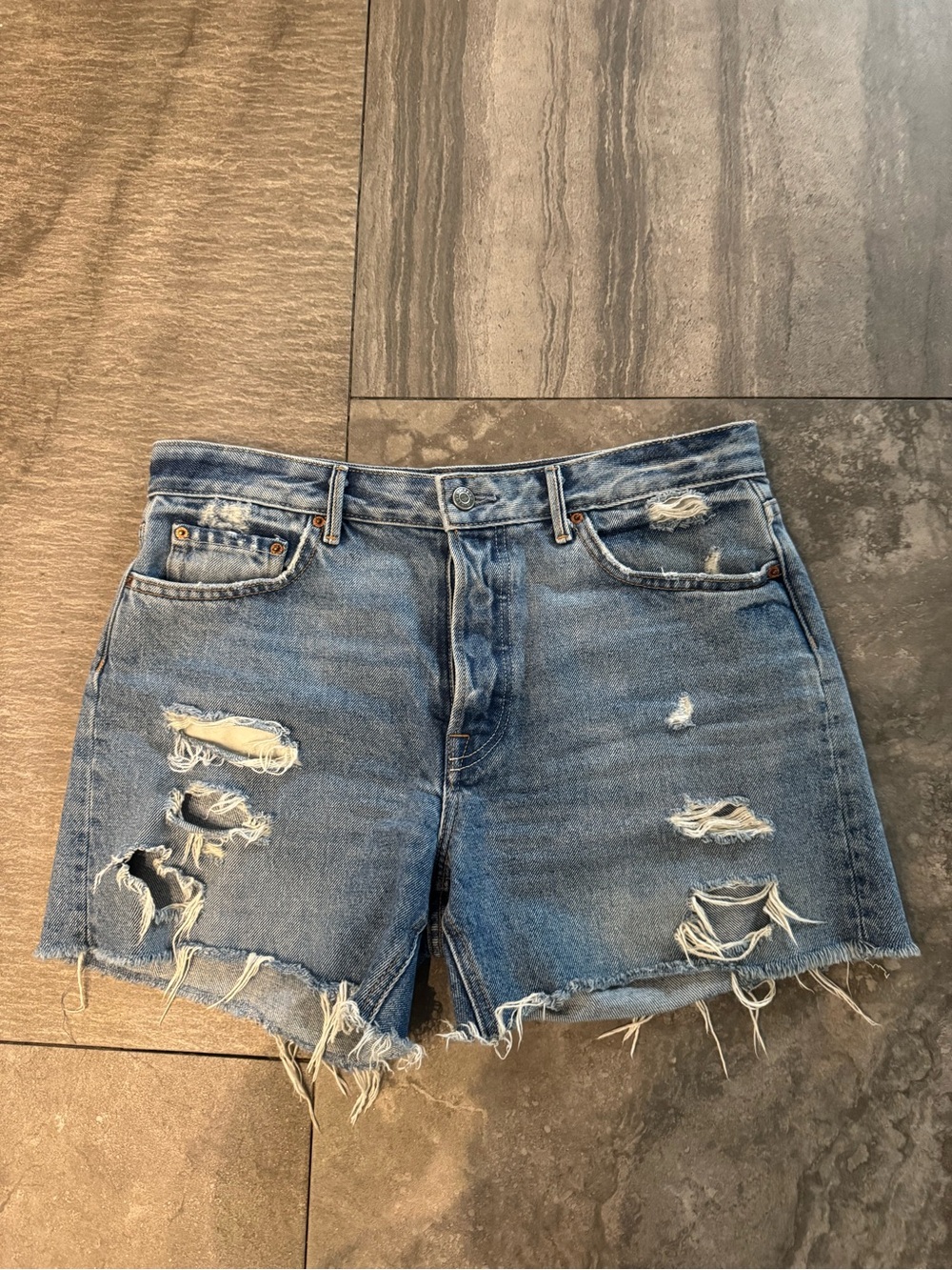 GRLFRND Distressed Jourdan Blue Denim Cutoff Shorts